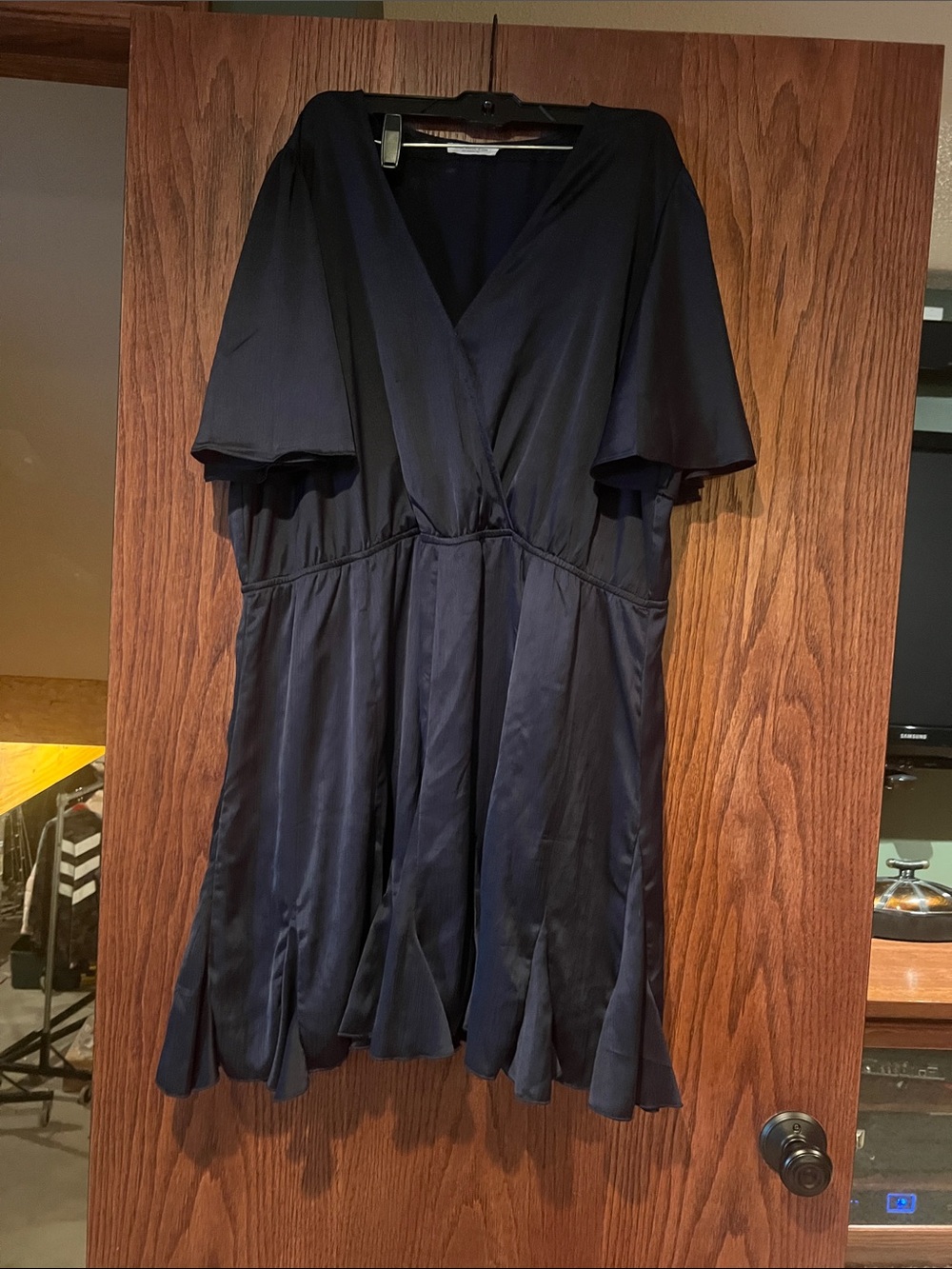 Women's Navy Wrap V-Neck Short Sleeve Dress